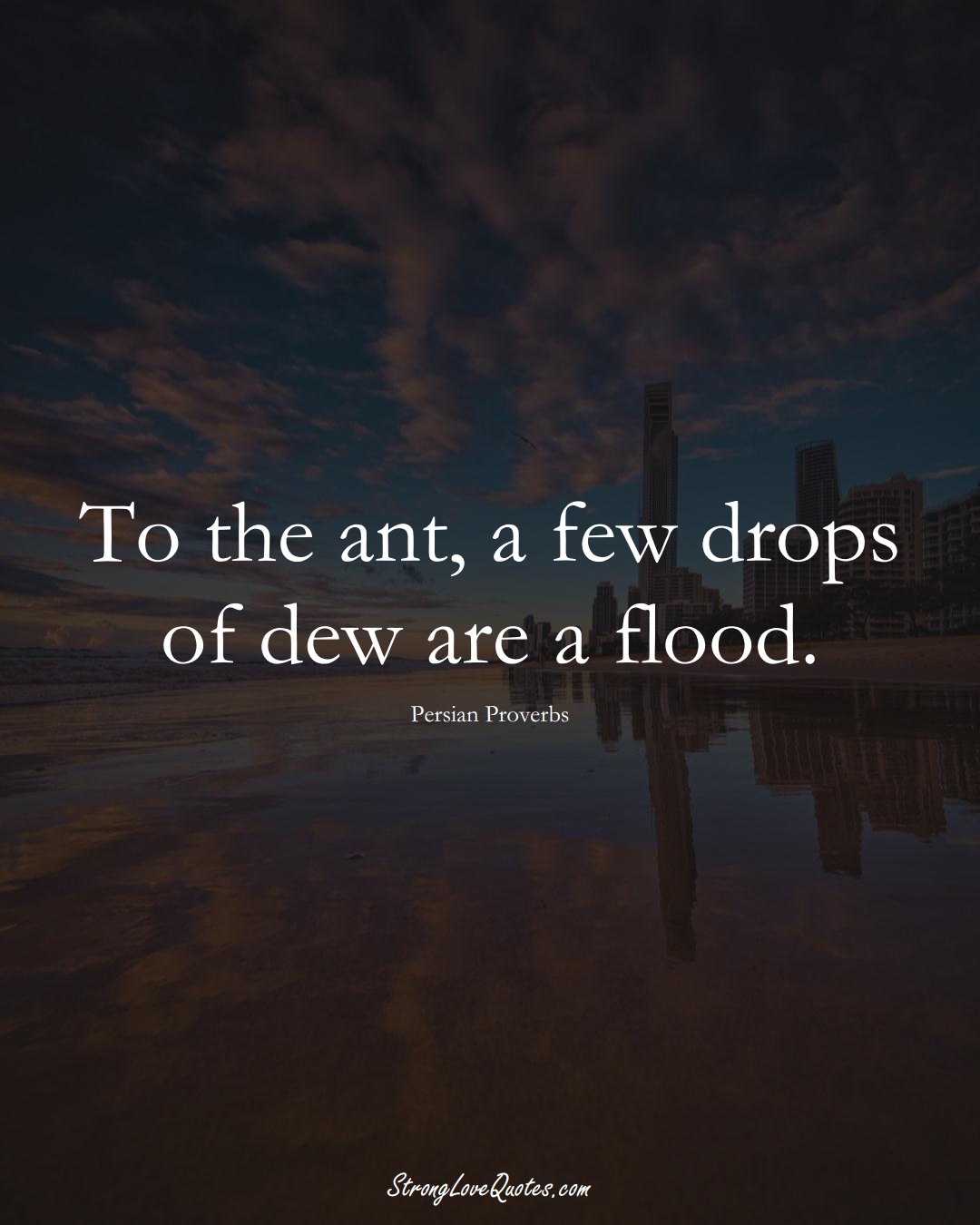 To the ant, a few drops of dew are a flood. (Persian Sayings);  #aVarietyofCulturesSayings