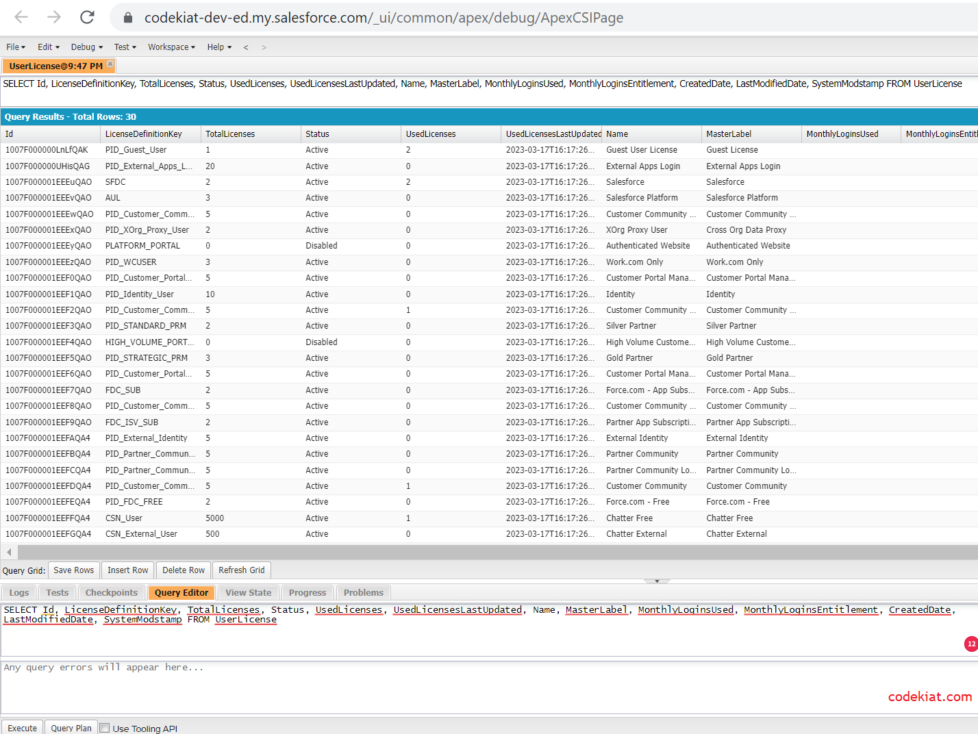 SOQL to retrieve available license in salesforce