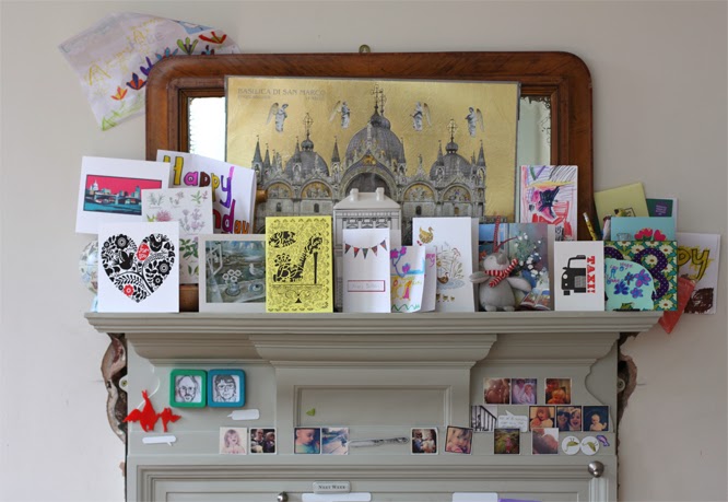 The Kitchen mantlepiece with my birthday cards and a new advent calender