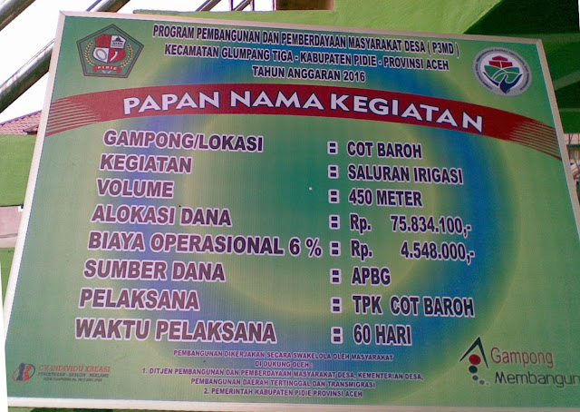 Pembangunan Gampong Cot Baroh Tahun 2016 Dana Desa