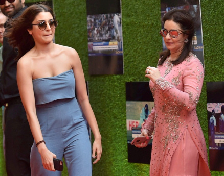 Bollywood actress Anushka Sharma along with Sachin Tendulkar's wife Anjali Tendulkar. 