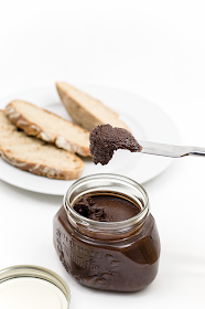 Homemade nutella on knife close