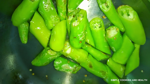 Frying the green chili