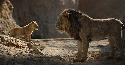 Simba (JD McCrary) and Scar (Chiwetel Ejiofor) stare each other down in the Pride Lands in Jon Favreau's 2019 Disney film The Lion King