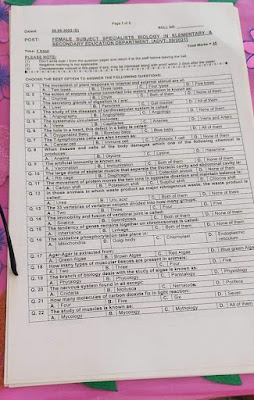 KPPSC Subject Specialist (SST) Biology Past Paper 2022