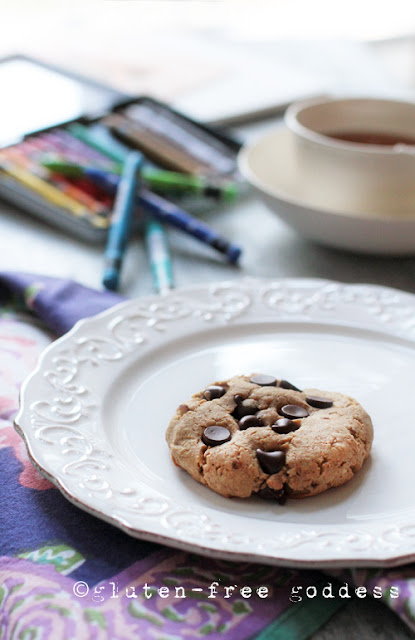 Gluten-free almond butter chocolate chip cookie @ the Gluten-Free Goddess.