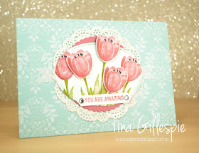 scissorspapercard, Stampin' Up!, CASEing The Catty, Petal Garden DSP, Tranquil Tulips, Thoughtful Banners