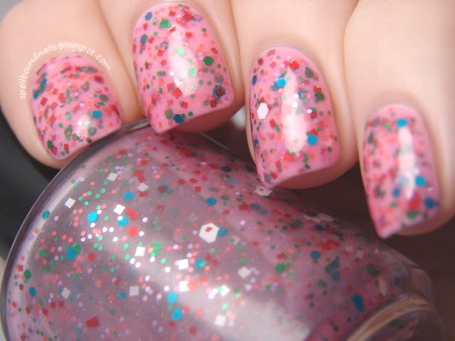 nails nailart nail art polish mani manicure Spellbound Lacquer Candyland Candy Land Candy Coated Collection Frosting Coated Sprinkles glitter jelly pink red square hex shimmer