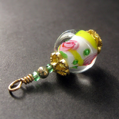 Yellow and Pink Lampwork Rosebud Charm