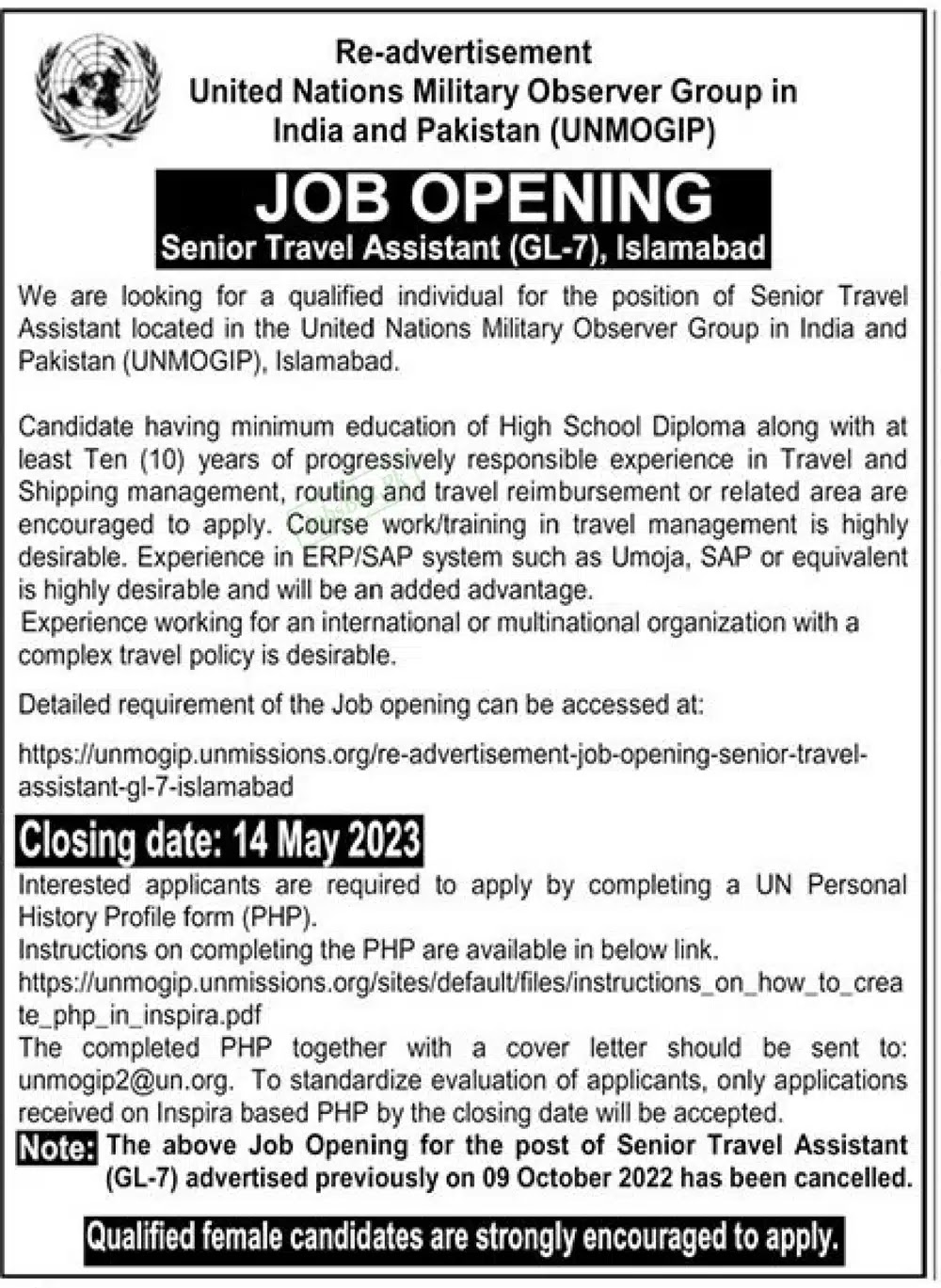 Jobs in United Nations Military Observer Group in India and Pakistan