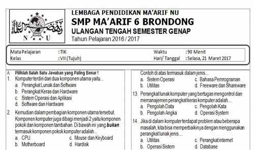 Contoh Soal TIK Kelas 7 Semseter Genap