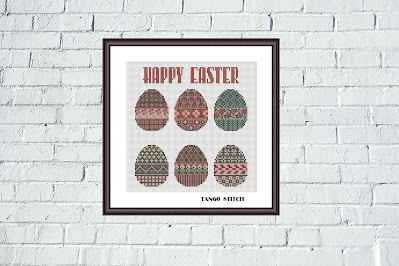 Happy Easter ornament eggs cross stitch pattern