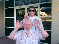 Bob clowning with Paul Krassner (in shades) at Prophets Con 2000