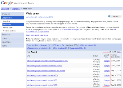 webmasters have asked for the sources of the URLs causing the errors Webmaster Tools shows Crawl error sources