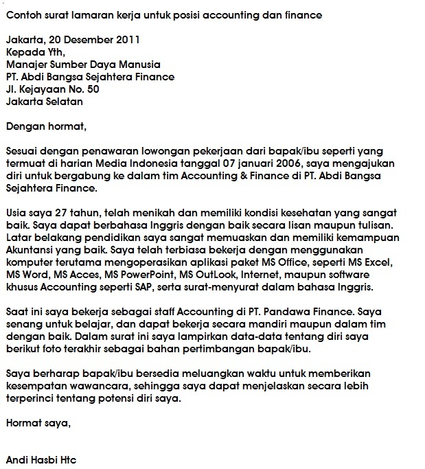 Contoh Application Letter Via Email - Contoh O