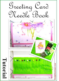 Upcycled greeting card Needle Book tutorial.  Made for an Operation Christmas Child shoebox.