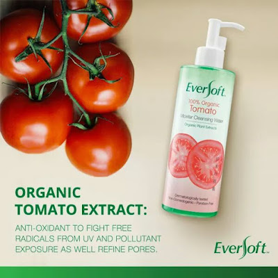 Produk eversoft,evesoft tomato micellar cleansing water,review pembersih muka eversoft tomato, pembersih muka dan penanggal make up eversoft,produk eversoft bebas bahan kimia