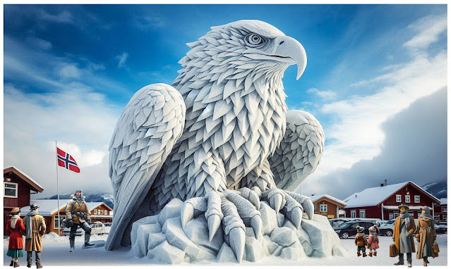 Fotomontasje av Ørneskulptur» laget i PhotoShop.