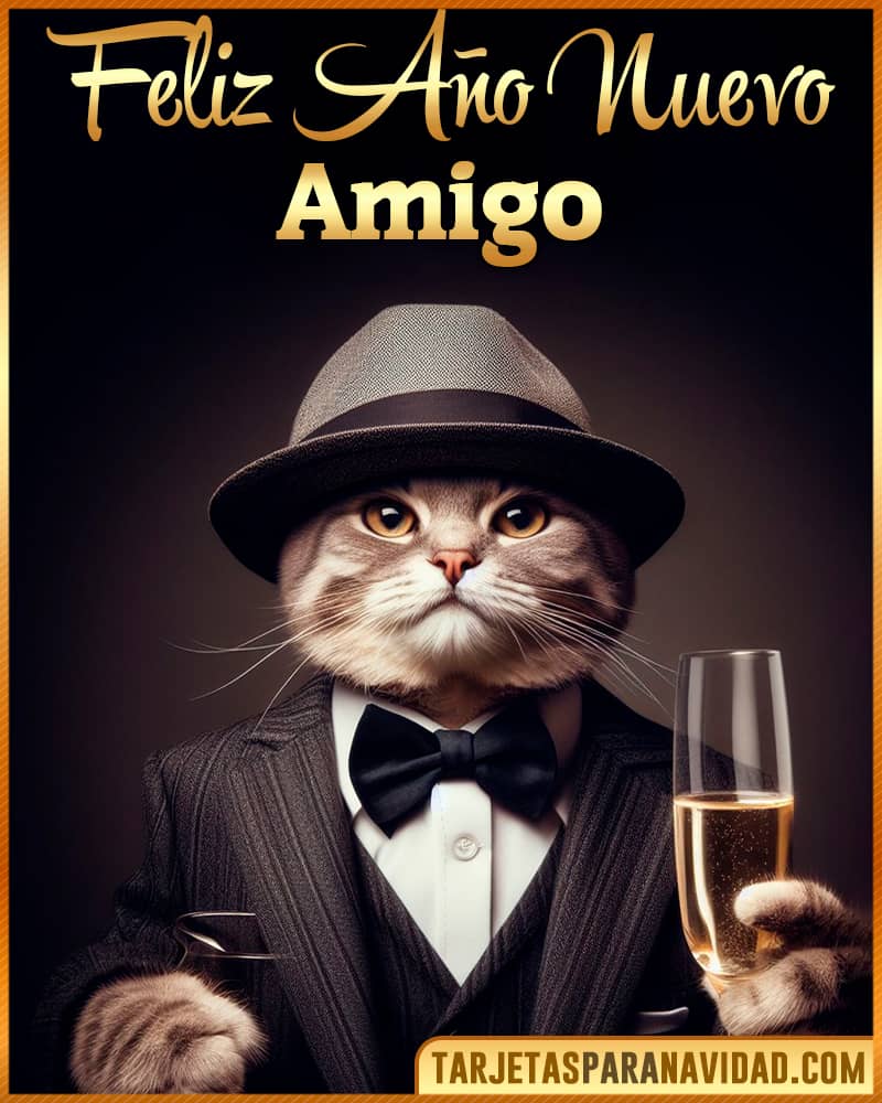 Tarjeta De Feliz Año Nuevo De Gato Gracioso Para Amigo