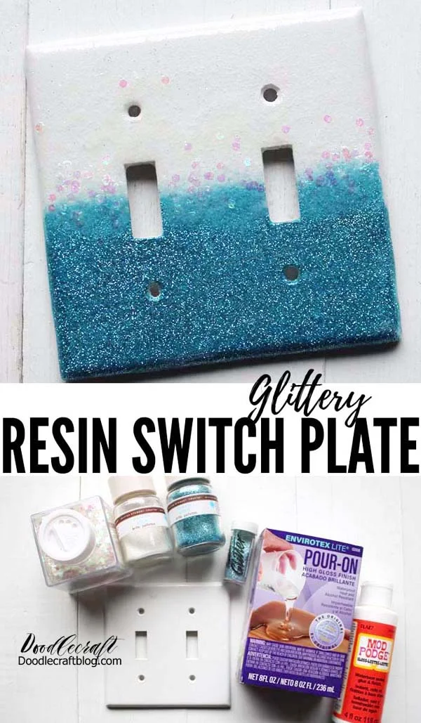 How to make a glittery light switch plate cover using glitter and resin!  Customize the color of glitter and top it off with High Gloss Resin for a smooth and shiny finish.  It’s a simple DIY craft that just takes a few minutes of work time and overnight drying.