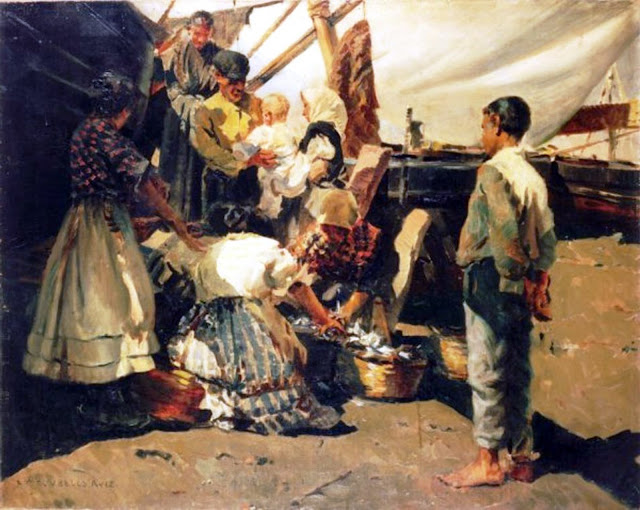 Familia de pescadores, Enrique Martínez Cubells, Pintor español, Pintores españoles, Martínez Cubells, Paisajes de Enrique Martínez Cubells, Pintores Valencianos