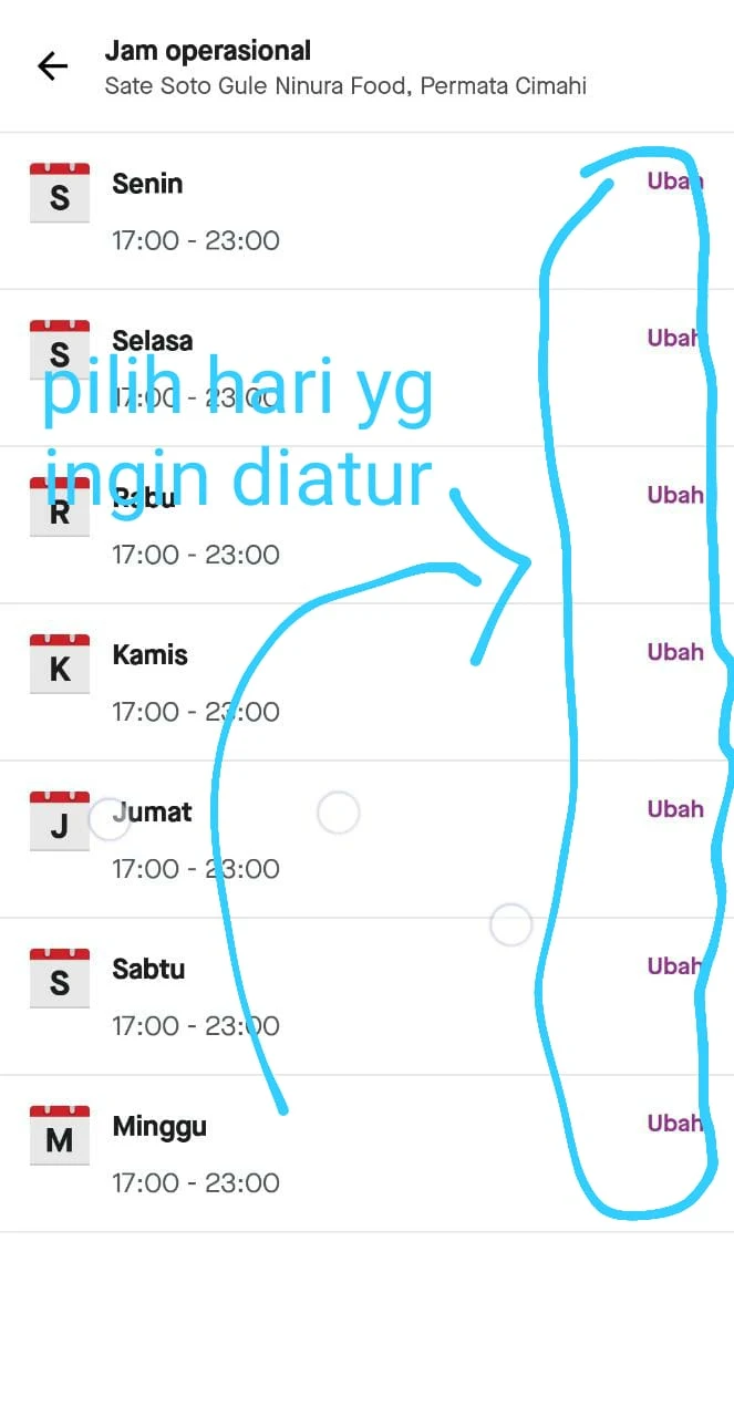 Pilih hari yang ingin diatur, tekan Atur