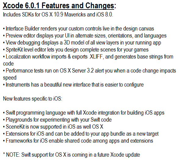 Xcode 6.0.1 Features and Changes