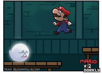 Mario saltando hacia el fantasma