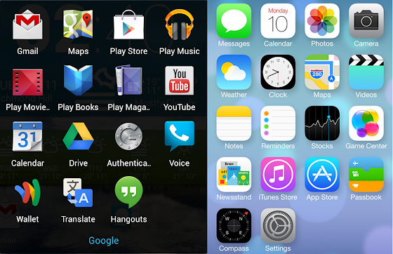 Android 5.0 vs iOS 7 Icons Design