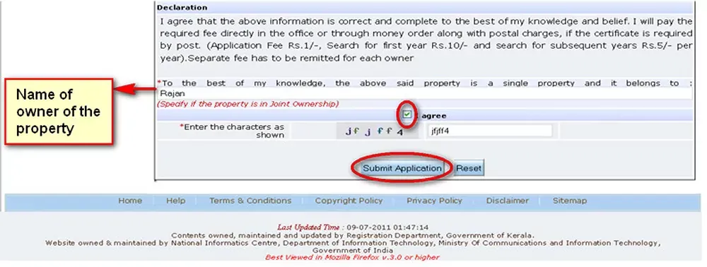 Submit Application for Encumbrance Certificate