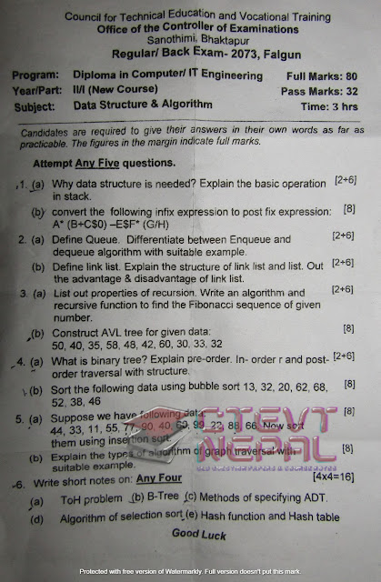 [CTEVT] 2nd Year 1st Semester Data Structure and Algorithm | Question Papers | Diploma in Computer Engineering/IT
