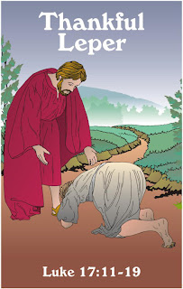 The thankful leper got healed by Jesus Christ clip art image of Luke 17:11-19 verse free download bible coloring pages and Christian pictures