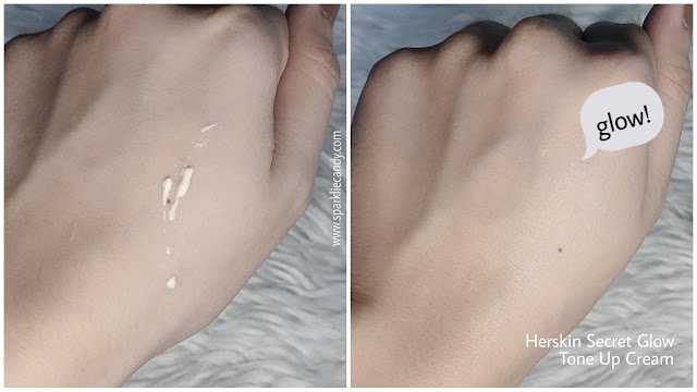 HerSkin Secret Glow Tone Up Cream with SPF 30 Before and After Application