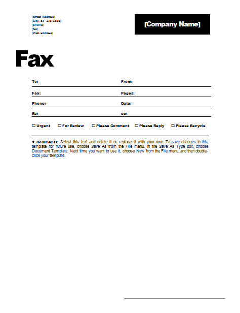 Fax Cover Letter Template