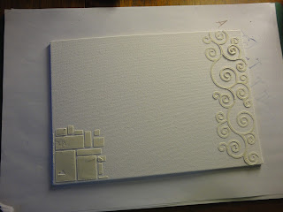 A4 canvas board with grunge paste in squares and curls