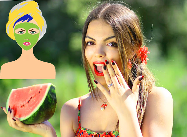 girl with watermelon,DIY watermelon face mask