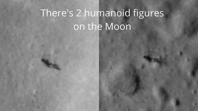Here's 2 images in one showing us 2 humanoid figures that are on the Moon.