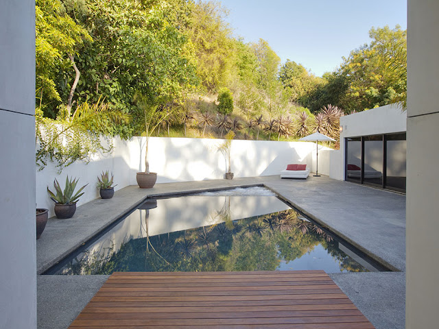 Photo of huge swimming pool in the backyard