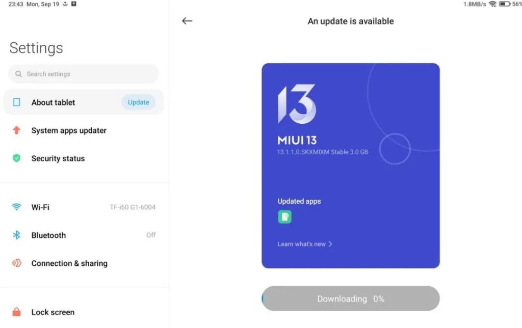 Download Size for Xiaomi Pad 5 Android 12