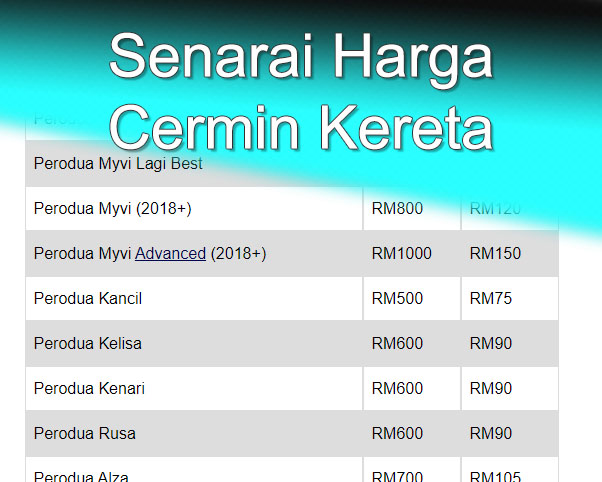 Senarai Harga Cermin Kereta untuk Perlindungan Insurans