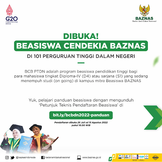 Dibuka ! Beasiswa Cendekia BAZNAS di 101 Perguruan Tinggi Dalam Negeri