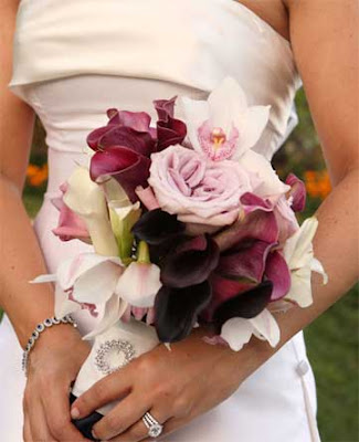 Calla Lily Rose and Cymbidium Orchid Bouquet Bridal Bouquet of White and