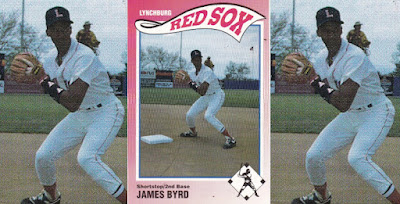 James Byrd 1990 Lynchburg Red Sox card, Byrd in fielding pose