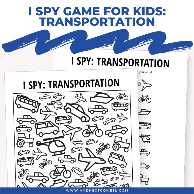 Printable transportation icons I spy game for kids