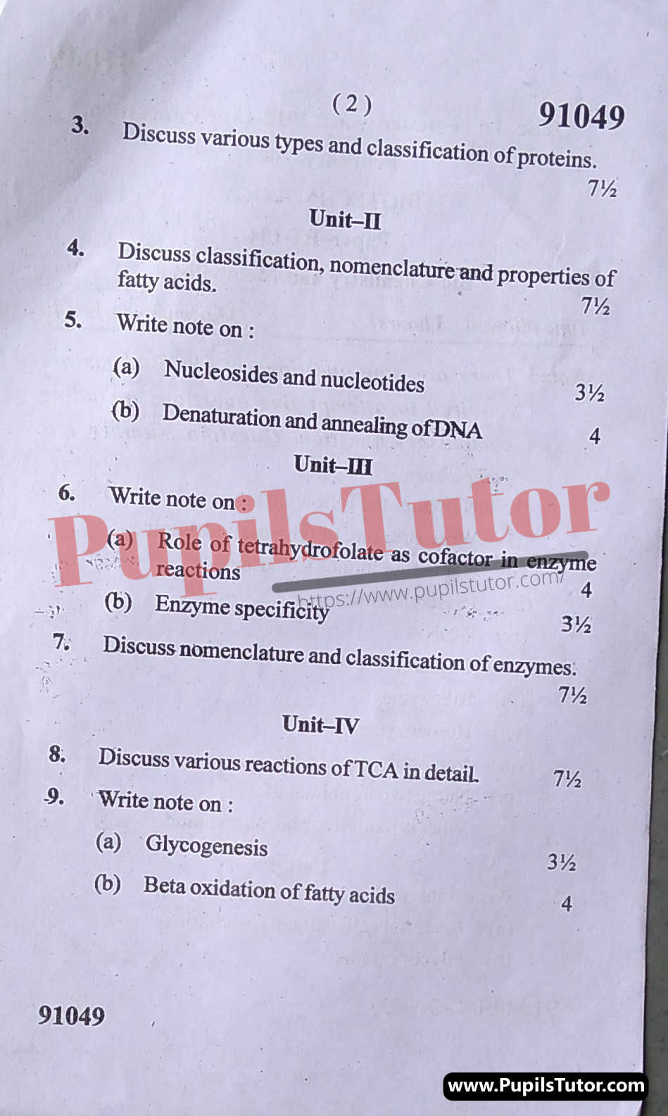 M.D. University B.Sc. [BioTechnology] Bio-Chemistry And Metabolism First Semester Important Question Answer And Solution - www.pupilstutor.com (Paper Page Number 2)