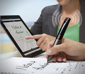 picture of pen, ipad and notes and a women using them to study.  Written out on the page it says notes and audio