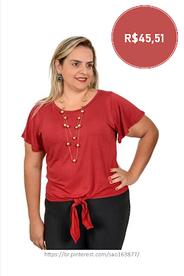 Blusa feminina manga curta de amarra na frente vermelha - Madame