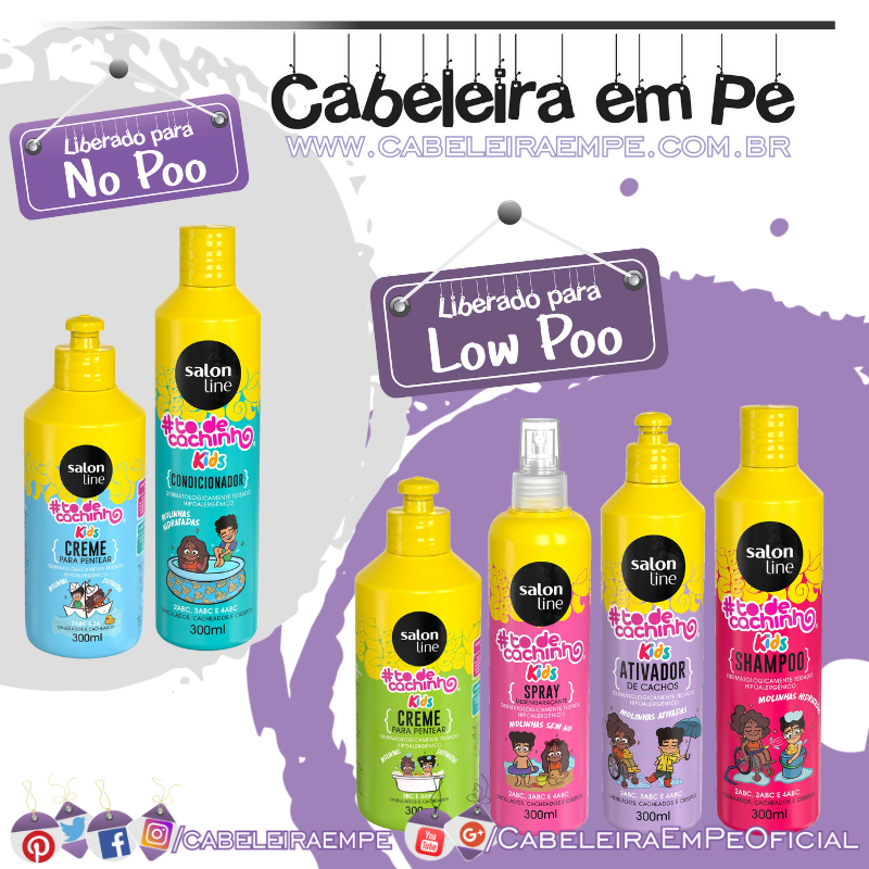 Shampoo, Condicionador, Ativador de Cachos, Creme para Pentear e Spray Desembaraçante Tô de Cachinho Kids - Salon Line (Low Poo)