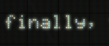 [Image: A zoomed view of the text 'finally' with a glow and color overlay effect.]