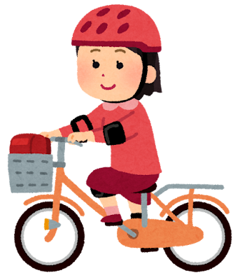 プロテクターをつけて自転車に乗る子供のイラスト（女の子）